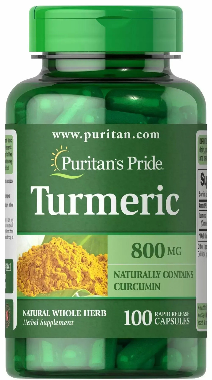 Куркума Puritan's Pride Turmeric 800 мг від болю у суглобах 100 капсул, фото 1