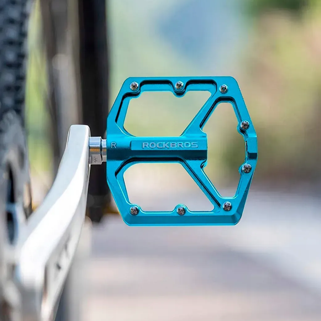 Педалі на промах Rockbros Bike Pedals шиповані антиковзкі платформи широкі на промислових підшипниках алюміній, Блакитний, фото 1