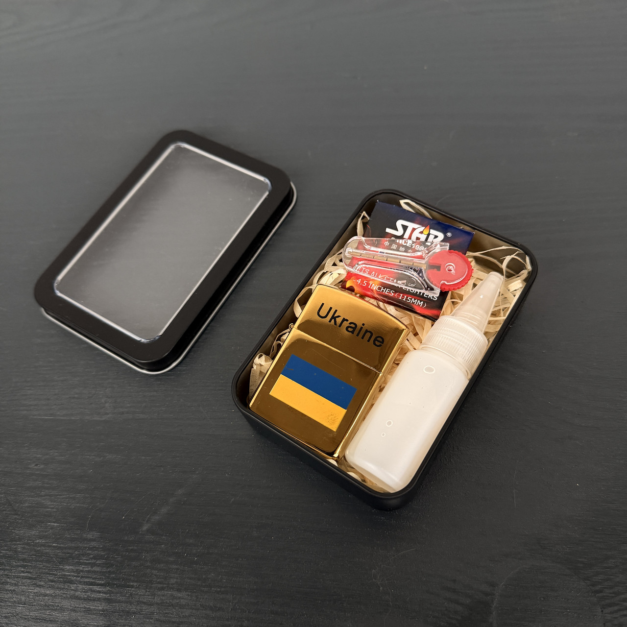 Набір подарунковий із бензиновою запальничкою в металевому кейсі, фото 1