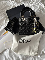 Dior Lady Black Patent Cannage Gold Hardware