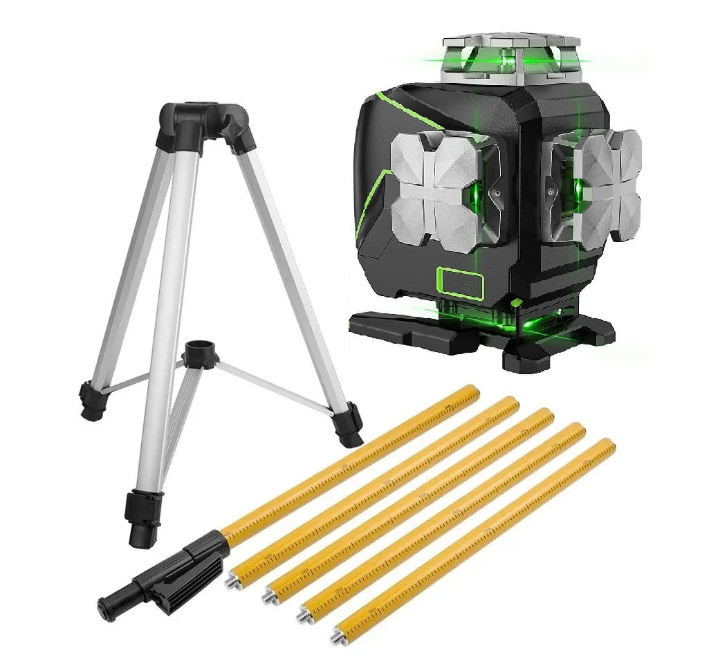 Лазерний рівень нівелір Huepar S04CG + штанга з триногою 3,7м, фото 1