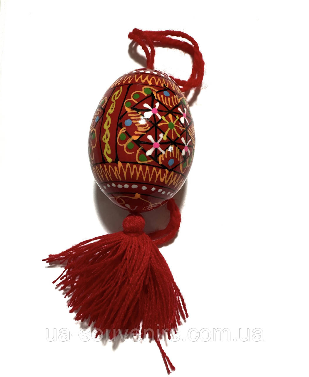 Великодня писанка на китиці розписна червона / Писанка дерев'яна декоративна, фото 1