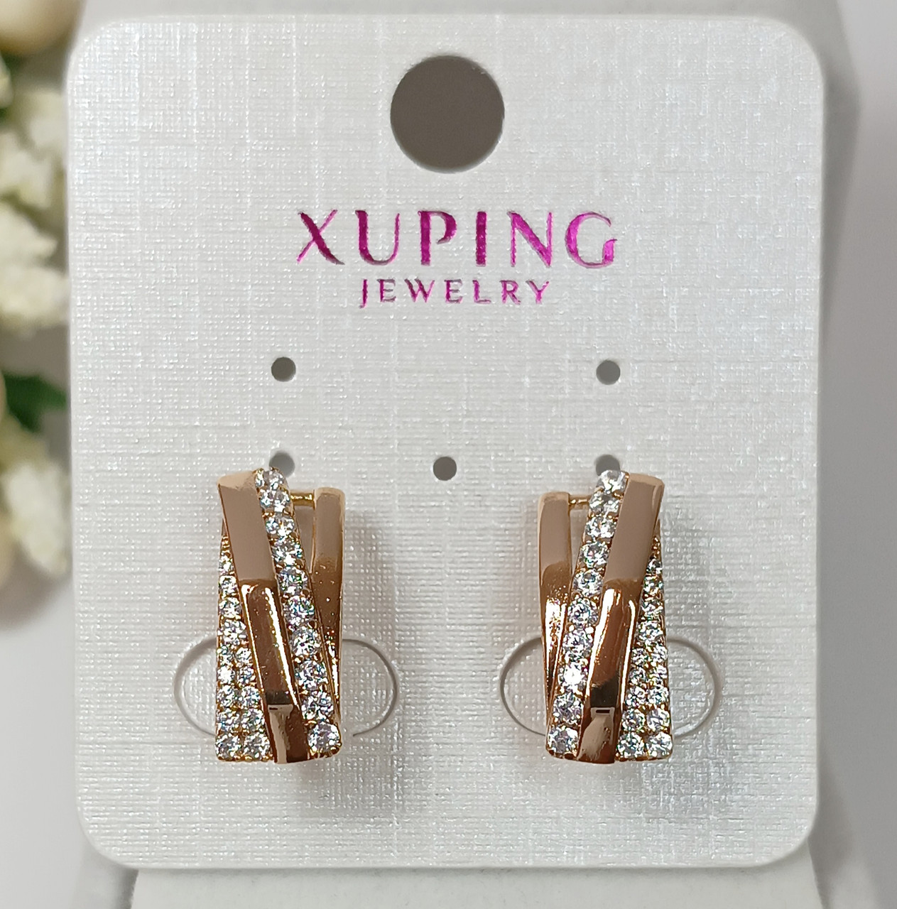 Сережки Xuping 18К, ювелірна біжутерія, розмір 18мм на 7мм, фото 1