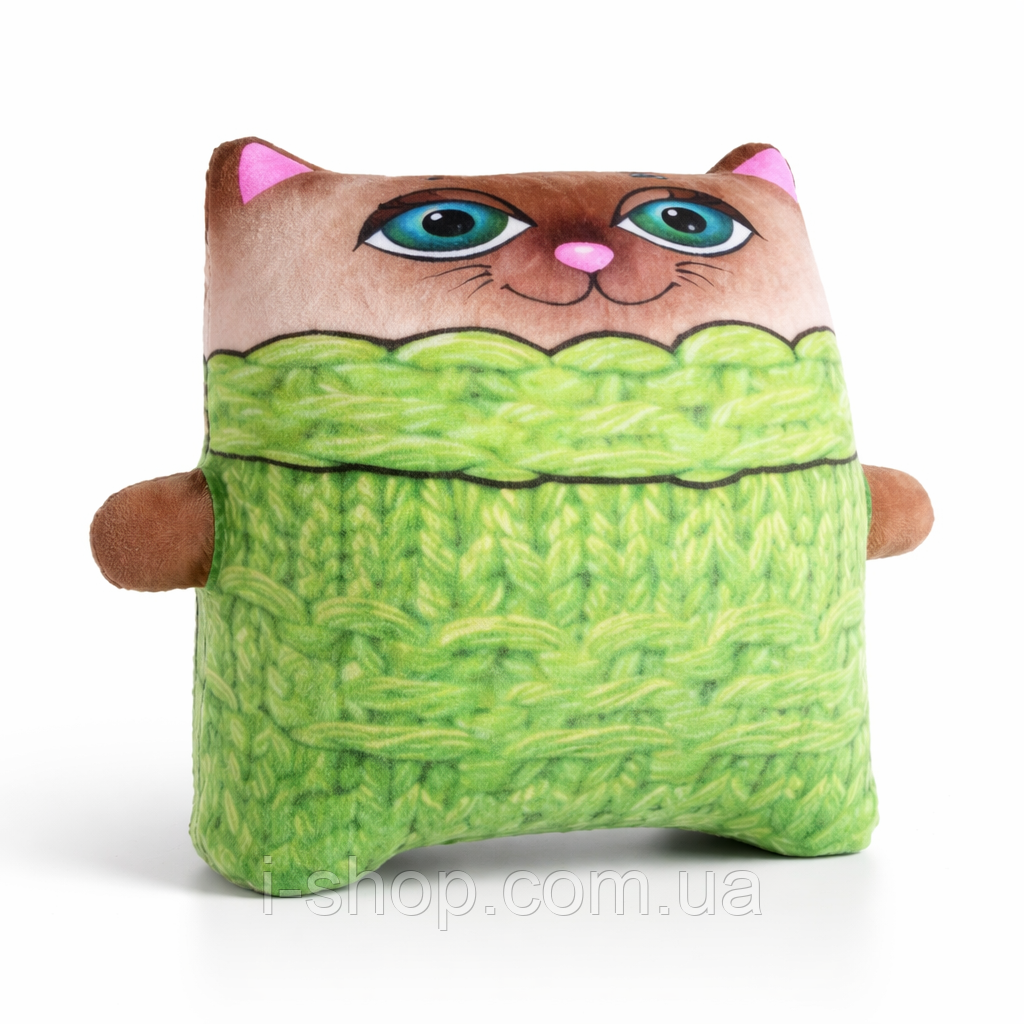 М'яка іграшка подушка Котик Зяблик 30х35 см затишна українська іграшка для дітей і сну від ТМ Цацкі-Пецкі, фото 1