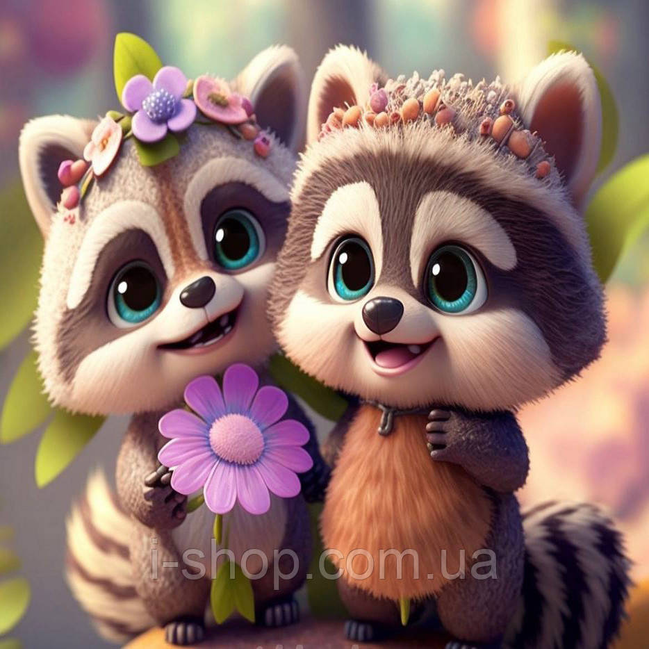 Алмазна мозаїка єнот з рамкою для дітей Друзі єноти 20х20 см набір для творчості Dreamtoys у коробці, фото 1