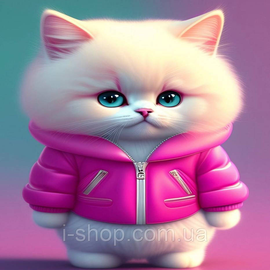 Алмазна мозаїка для дітей Модний котик 20x20 см набір для творчості з рамкою чудовий подарунок дитині, фото 1