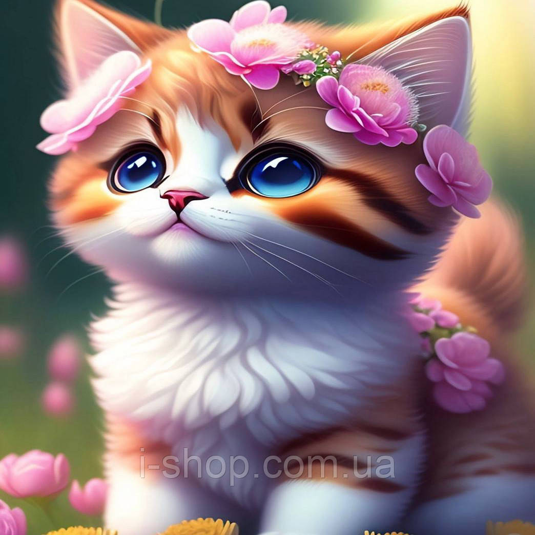 Алмазна мозаїка кіт для дітей набір для творчості з рамкою 20х20 см дитяча алмазна мозаїка Dreamtoys, фото 1