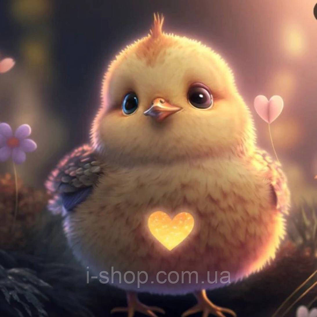 Алмазна мозаїка для дітей Пухнастий курчатко з серцем набір для творчості курчатко поробка Dreamtoys, фото 1