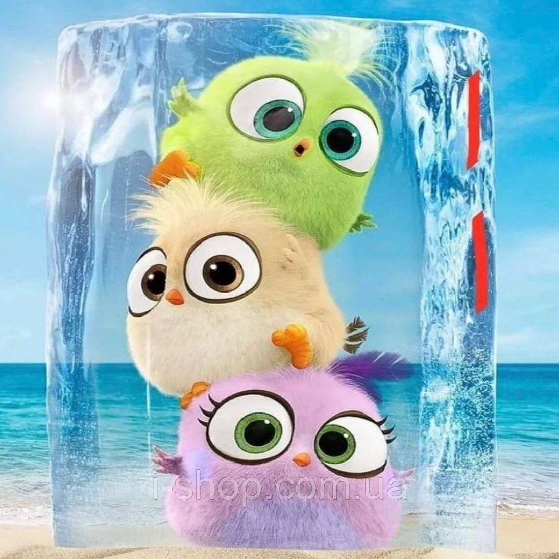 Алмазна мозаїка для дітей з рамкою Кумедні пташенята на пляжі 20х20 см алмазна мозаїка птахи Dreamtoys, фото 1