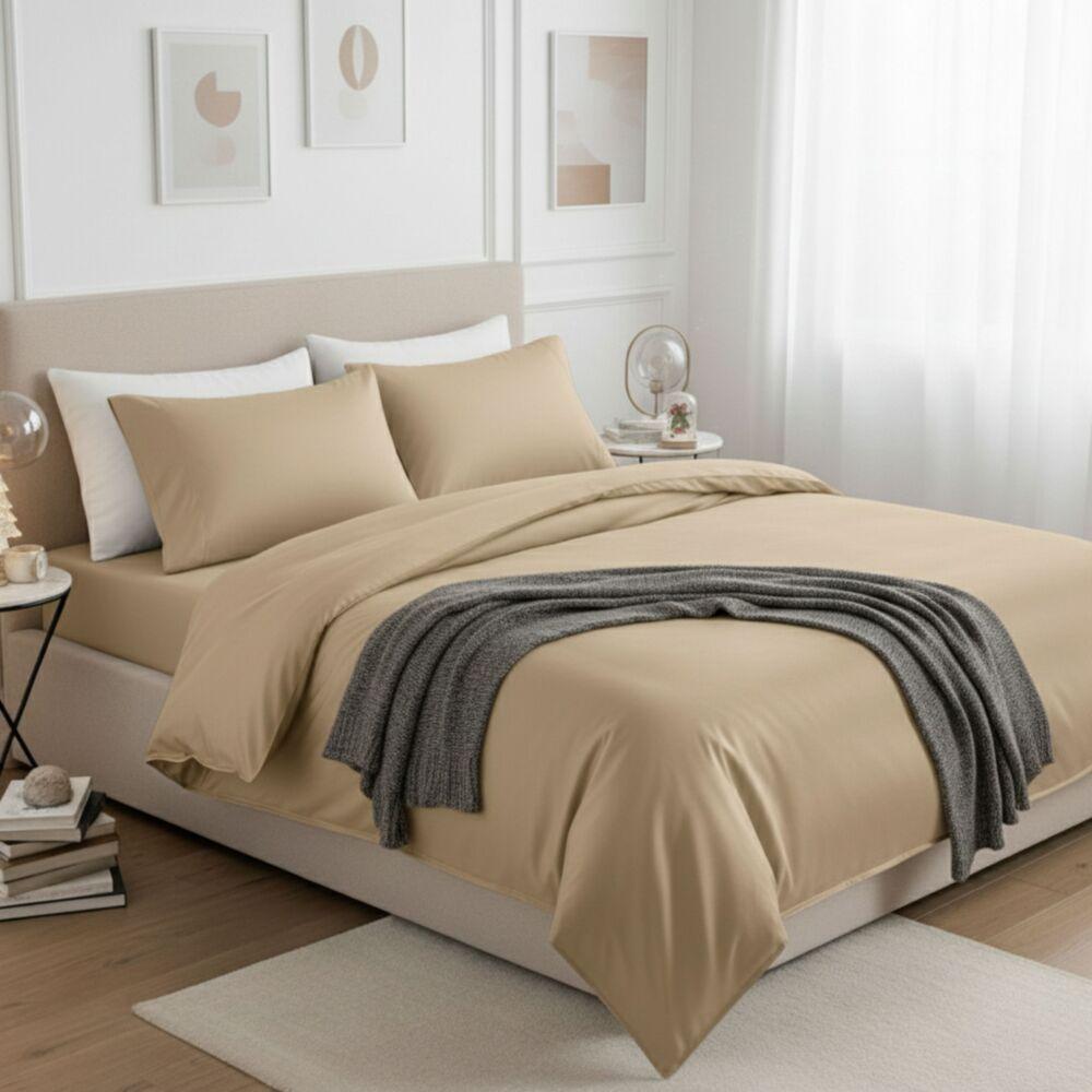 Комплект постільної білизни IDEIA євро 200х220 сатин бавовна преміум беж