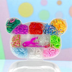 Набір резинок для плетіння Мішка яскраві силіконові резинки гачок кліпси коробка для дітей від 5 років