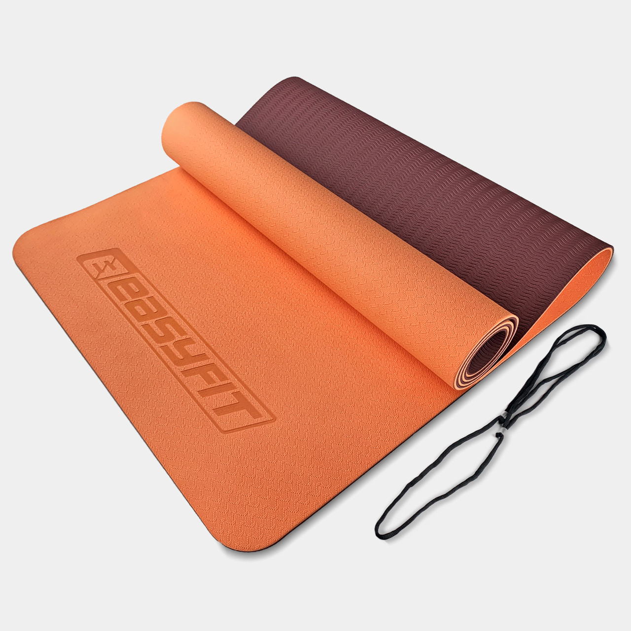 Килимок для йоги та фітнесу EasyFit TPE+TC 6 мм двошаровий персиковий-коричневий, фото 1