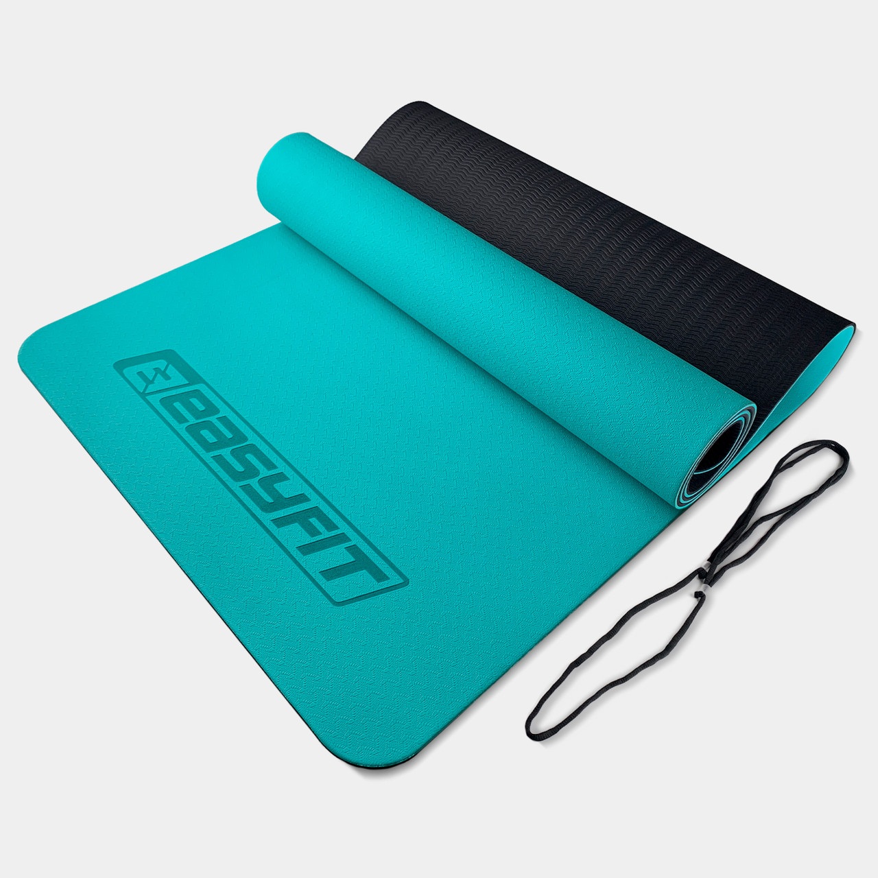 Килимок для йоги та фітнесу EasyFit TPE+TC 6 мм двошаровий м'ятний-чорний, фото 1