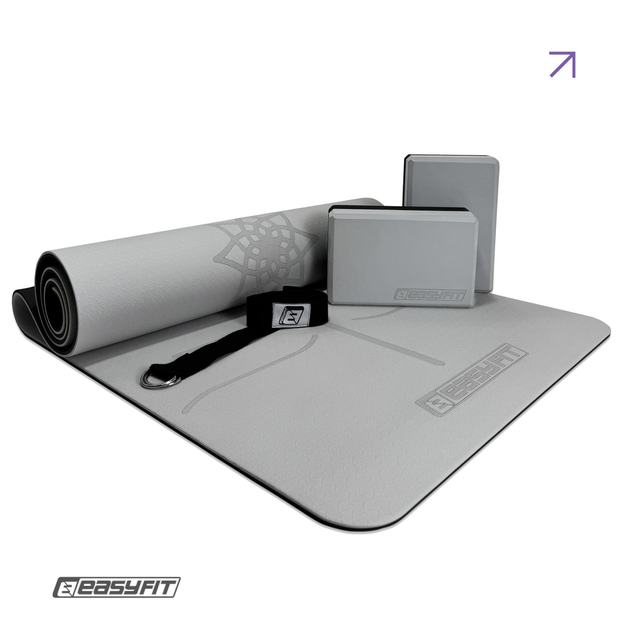 Набір для йоги та фітнесу EasyFit Polarity Set PRO (Stone): килимок, два блоки та ремінь, фото 1