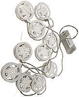 Б/У Гірлянда «Ніть» 1,6 м із насадками «Сніжинка», IP20, 10 LED, батарейки AAх2