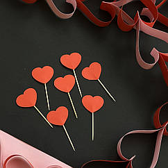 Набір топерів Сердечки червоні двосторонні на шпажці в кекс, 7 шт