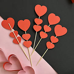 Набір топерів Сердечки червоні односторонні на шпажці, 5 шт