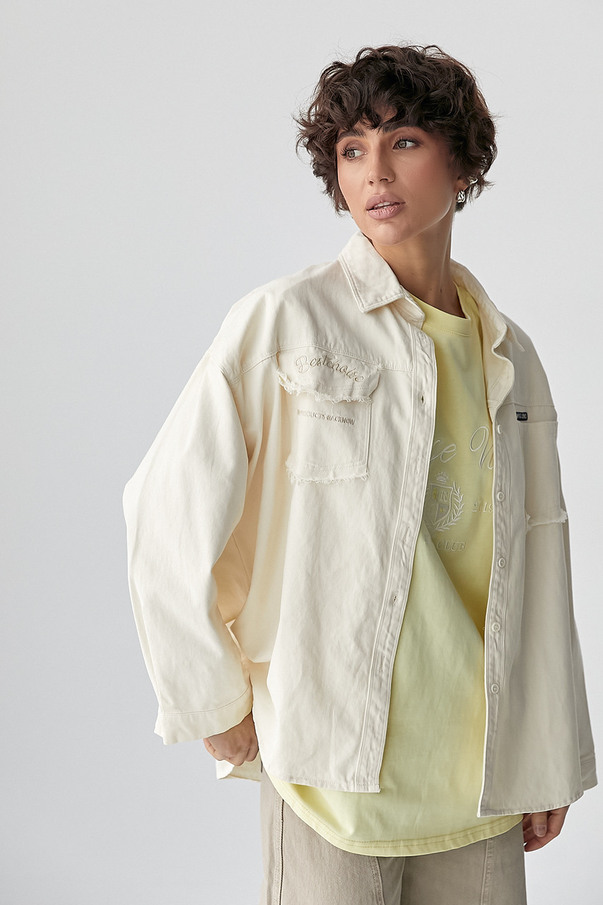 Котонова сорочка з накладними кишенями - кремовий цвет, ONE SIZE (є розміри), фото 1
