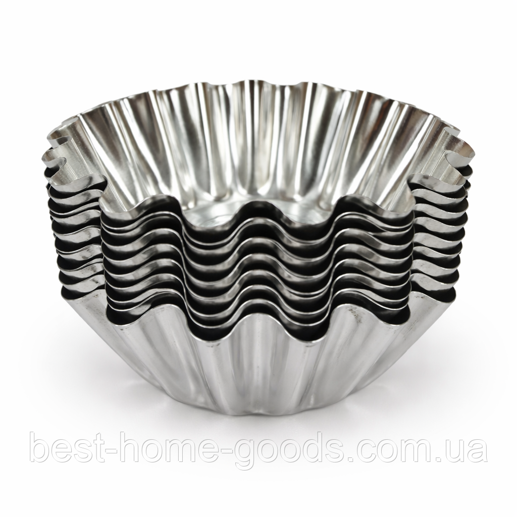 Металеві форми для кексів і мафінів 10 шт | верх Ø 8.5 см | харчова сталь | цілісні | низ Ø 5 см | для духовки | Україна, фото 1