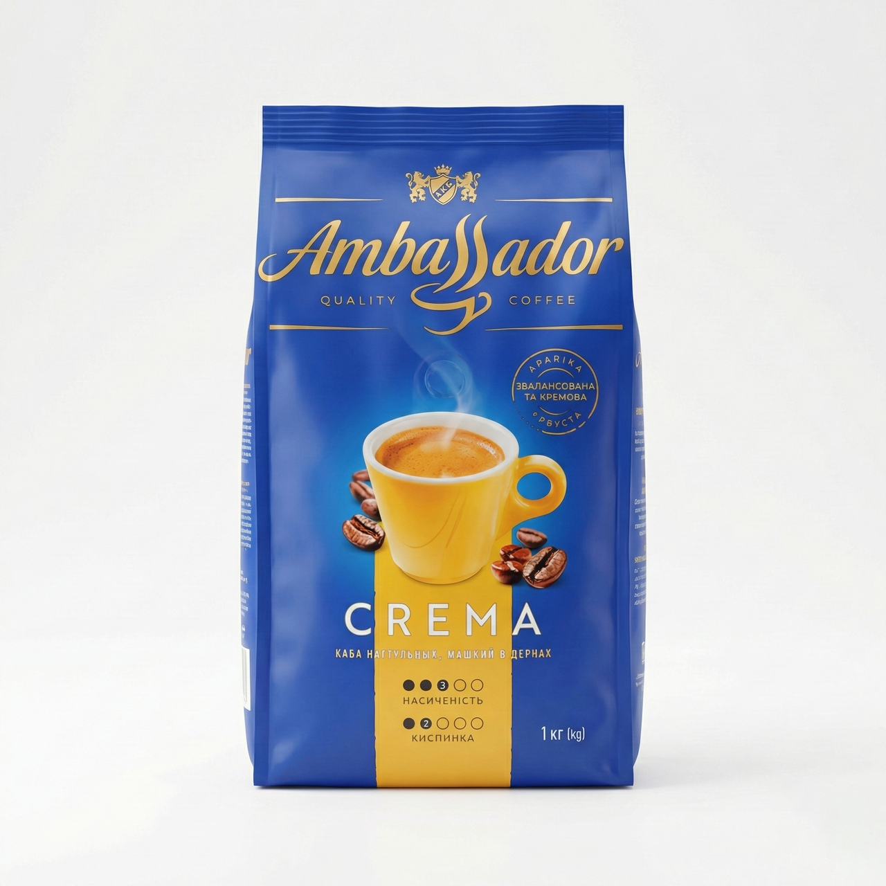 Кава в зернах Ambassador Crema 1 кг | Збалансована кава з пінкою, Арабіка та Робуста, фото 1