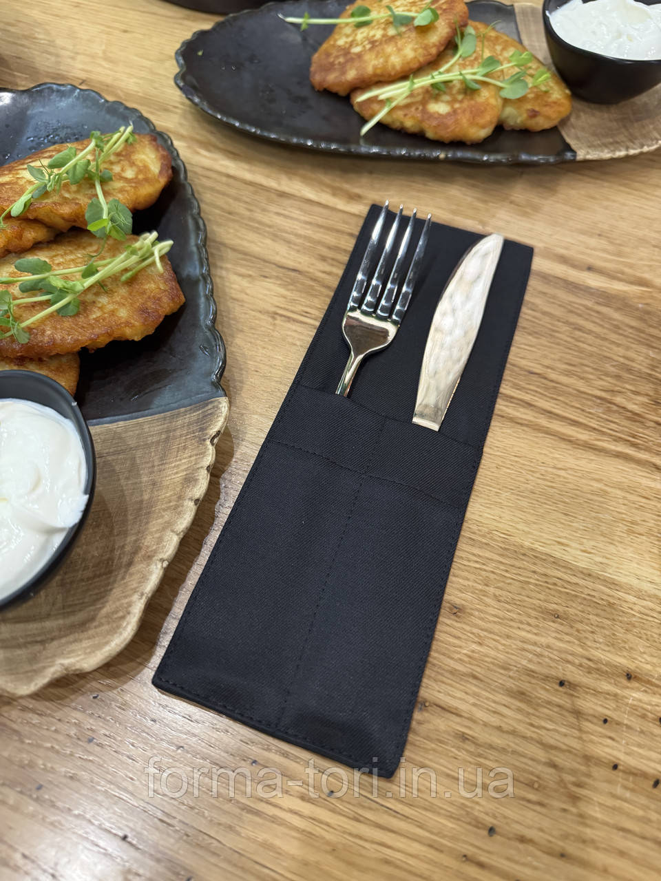 Куверт на два відділення для столового приладдя, чорний, водовідштовхувальний, фото 1