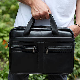Чоловічий портфель для ноутбука 38х28х8, офісна шкіряна сумочка, міська чоловіча ділова сумка, чорна