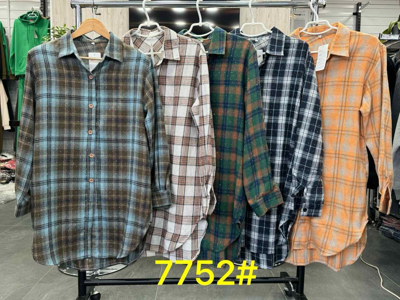 Жіноча подовжена рубашка з камінцями картата 3XL-6XL Китай (колір в коментарі), фото 1