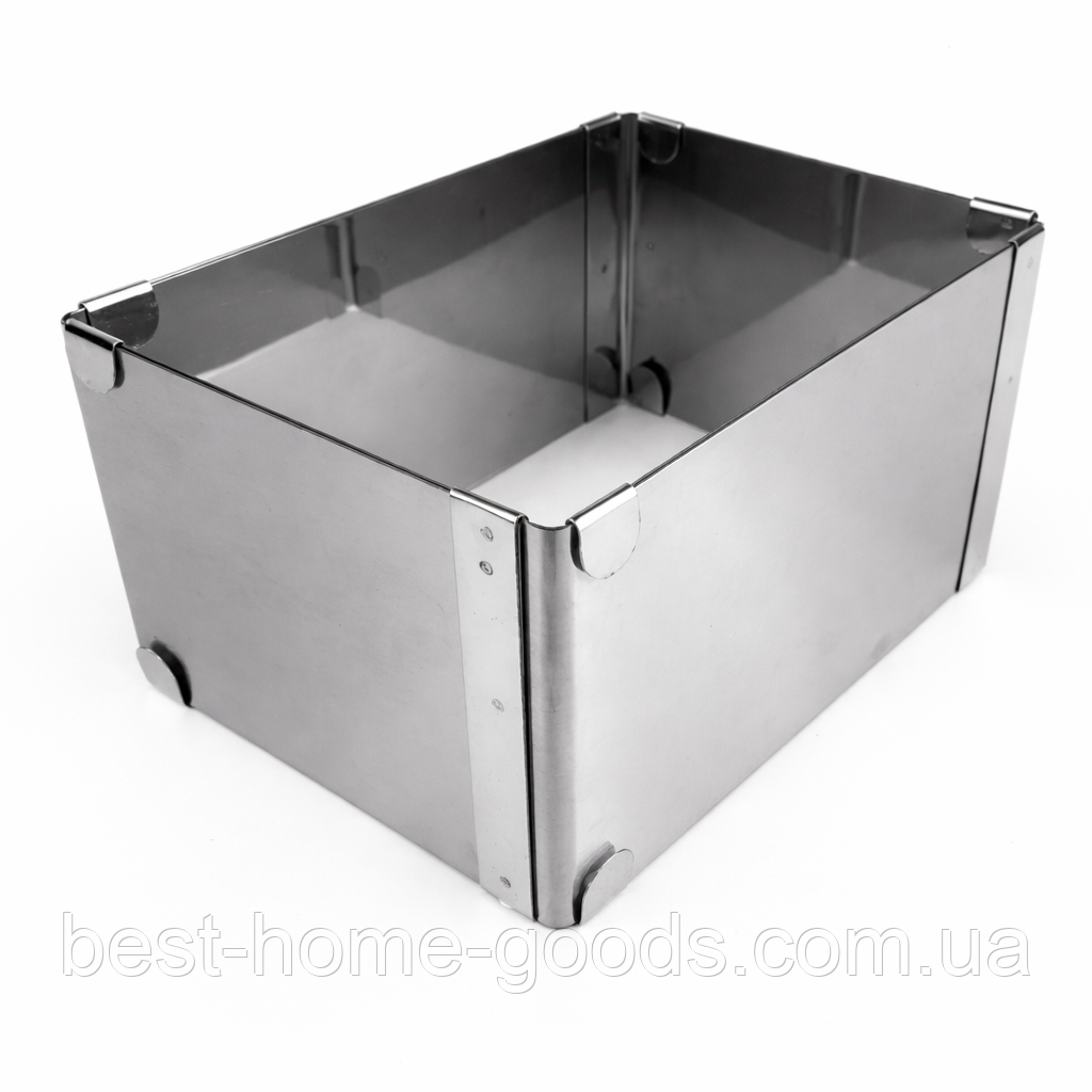 Розсувна форма для випічки прямокутна 10×15 см | нержавіюча сталь | висота 8.5 см | регулюється до 18×28 см | Форма для тортів, фото 1