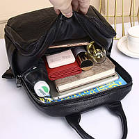 Рюкзак женский кожаный с тиснением под рептилию 23х30х13, сумка наплечная для города, черная