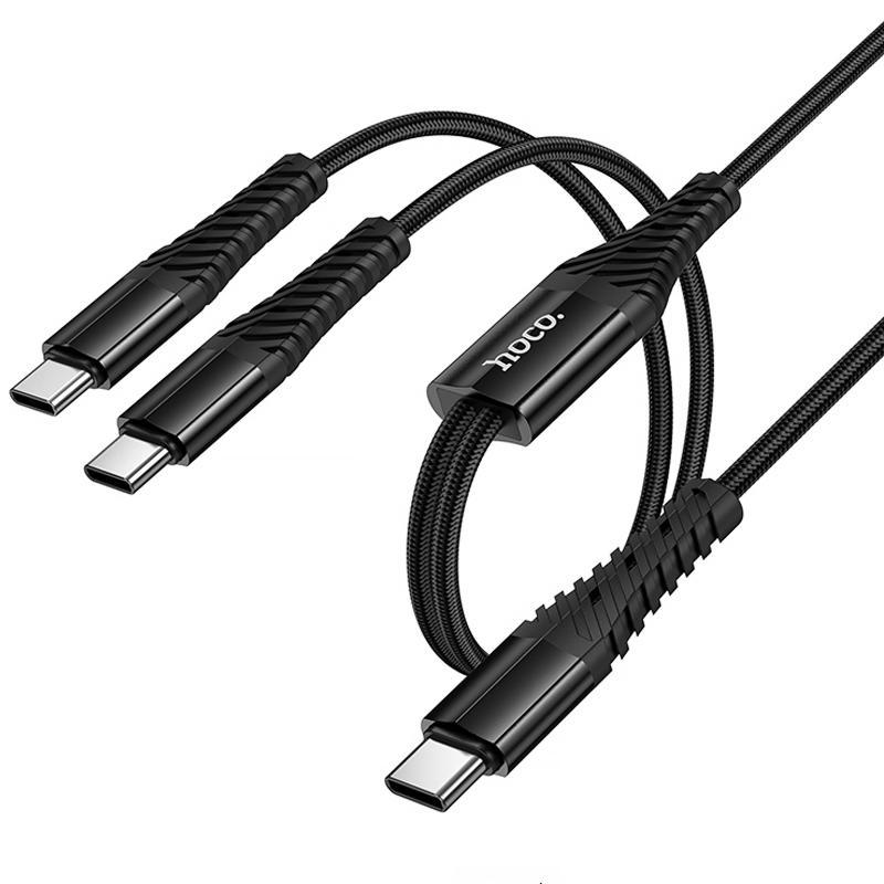 Дата кабель Hoco X123 Victory 2in1 Type-C to Type-C/Type-C 3A (1m) Black, фото 1