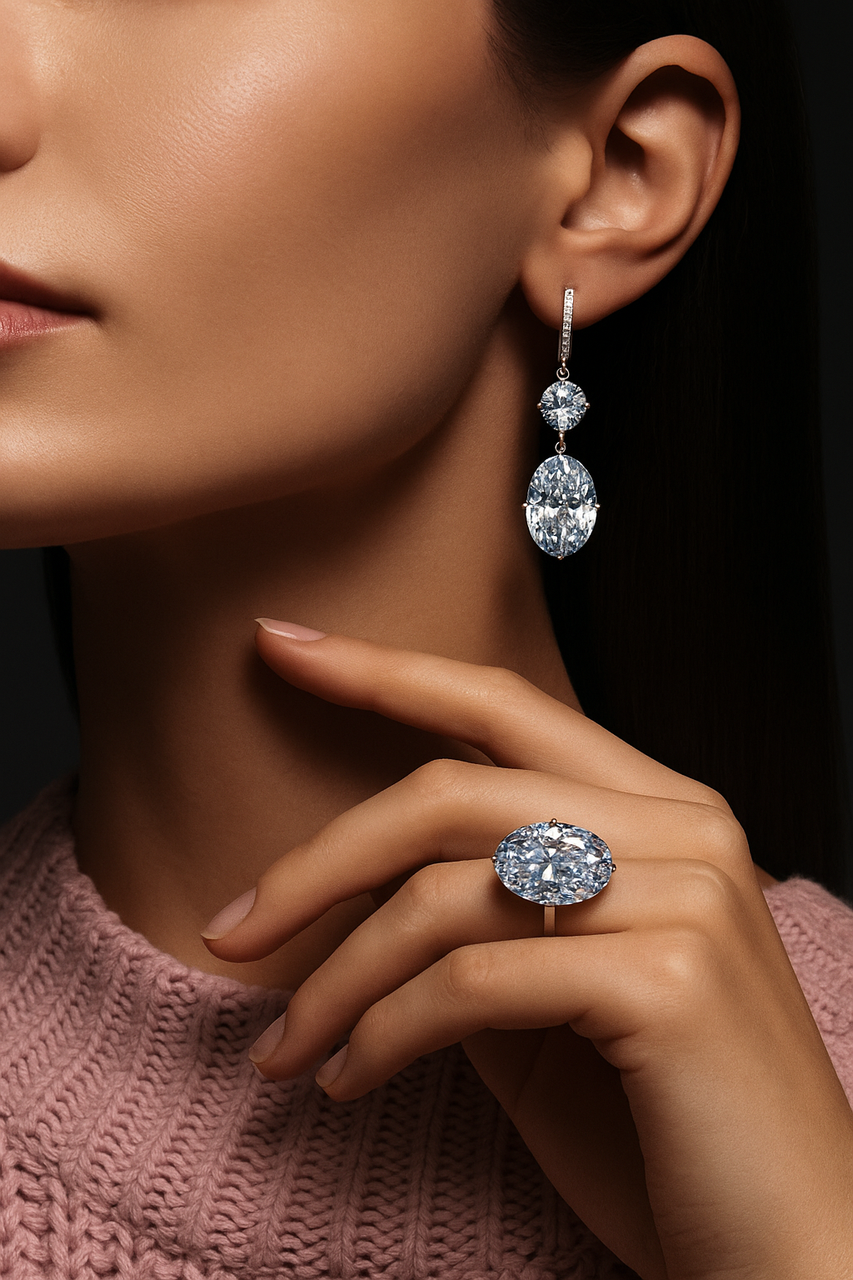 Срібний комплект прикрас з великим білим цирконієм — розкіш, що говорить без слів, фото 1