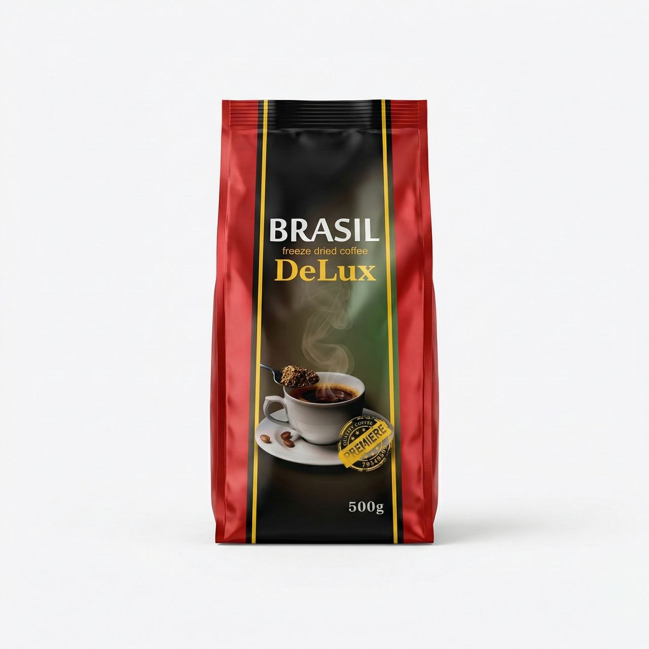 Кава розчинна Brasil DeLux 500 г | Сублімована кава, Преміум якість, М'яка упаковка, фото 1