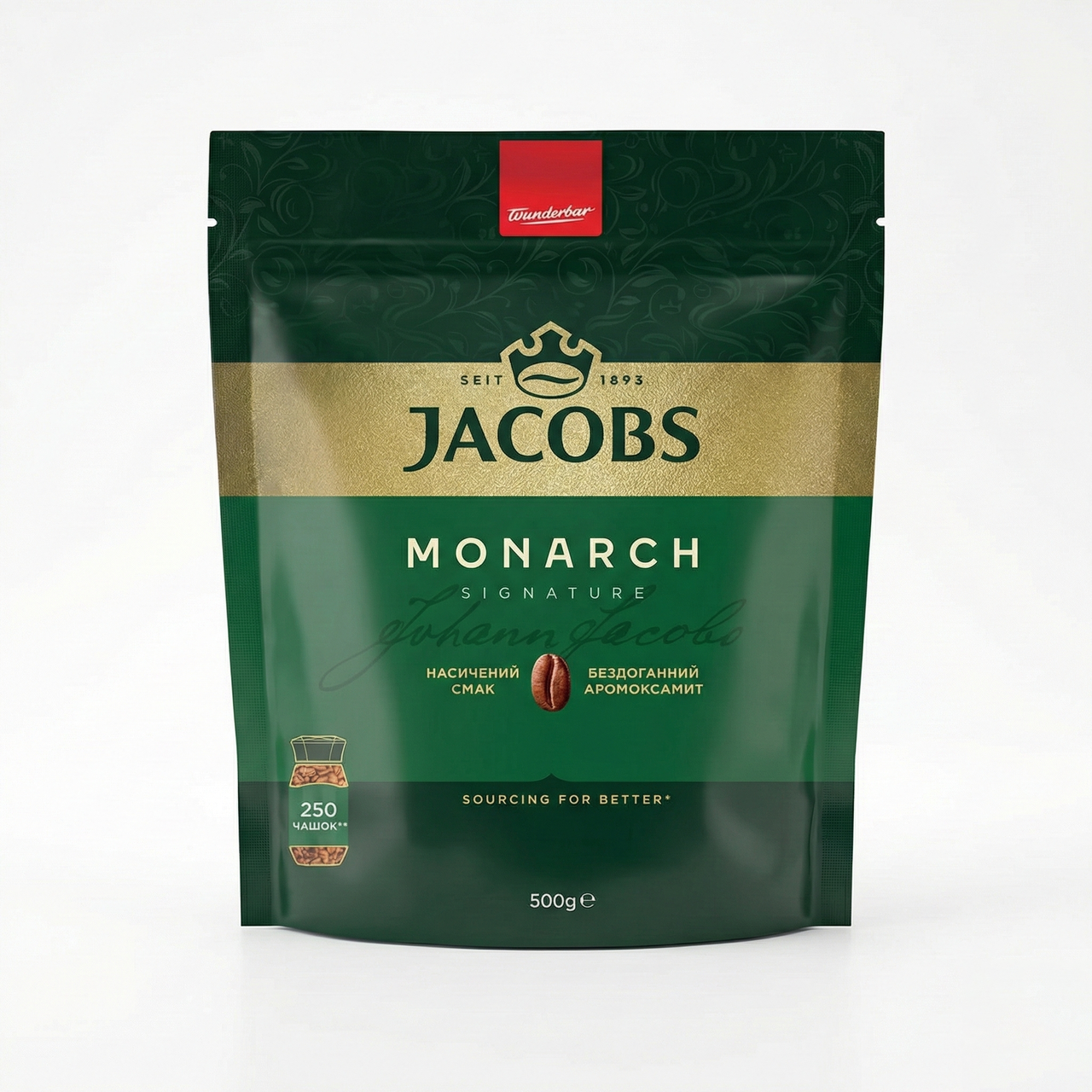 Кава розчинна Jacobs Monarch Signature 500 г | Велика м'яка упаковка, 250 чашок, Оригінал, фото 1
