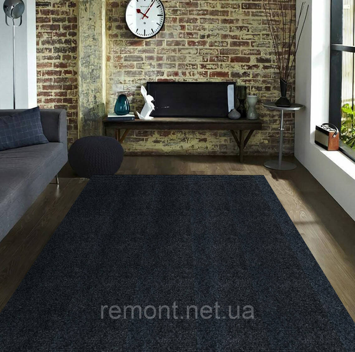 Самоклеючий теплий ковролін «Чорний» 50×50 см для підлоги | Коврова вінілова плитка, миюча, водостійка, фото 1