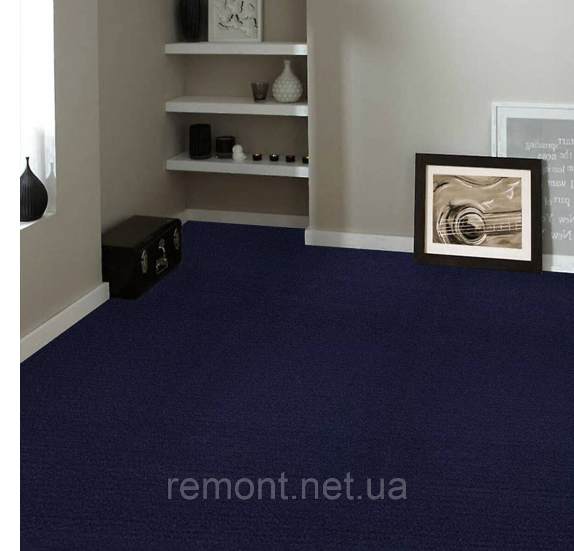 Самоклеючий теплий ковролін «Синій» 50×50 см для підлоги | Коврова вінілова плитка, миюча, водостійка, фото 1