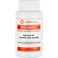 Вітамін C Green Visa — потрійне джерело вітаміну C для імунітету, шкіри та колагену, 90 капсул