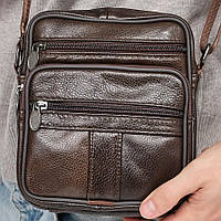 Чоловіча сумка з натуральної італійської шкіри, коричнева, компактний месенджер, кросбоді