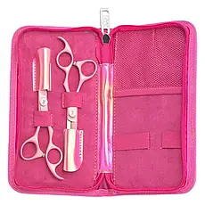 Набір ножиць Olivia Garden SilkCut ThinkPink 2025 LE (робочі 5,75" + філірувальні 6,00+ футляр на блискавці гламур)