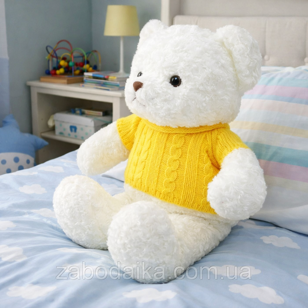 М'яка іграшка Ведмедик м'який плюшевий ведмідь білий 18070 тедді в светрі, фото 1