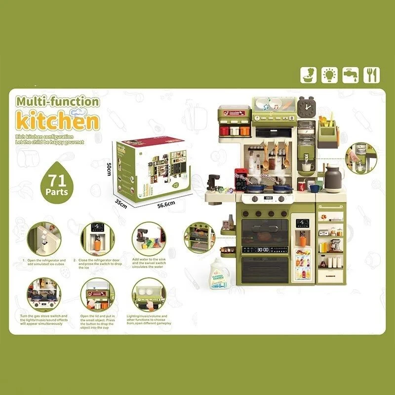 Кухня на 71 елемент, звуки, підсвічування, плита, духова шафа, кран, автоматична подача води, холодильник, кулер, харчові прод, фото 1