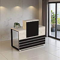 Стойка администратора Tobi Sho Ресепшн/5 центральная для офиса, салона, 1400х636х1090 Дуб крафт белый/Черный