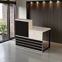 Стойка администратора Tobi Sho Ресепшн/5 правосторонняя для офиса, салона, 1400х636х1090 Дуб крафт белый/Черный