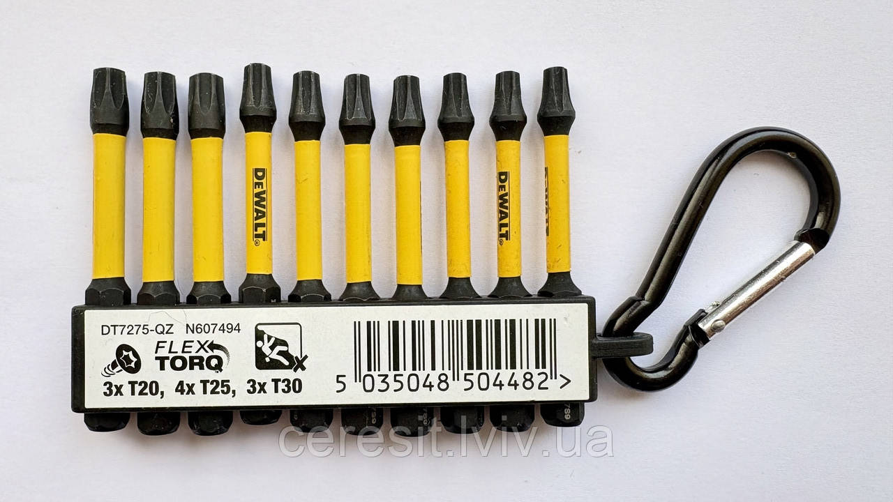 НАБІР УДАРНИХ БІТ НАКОНЕЧНИКІВ  57мм  DeWALT 1/4 TORX DT7275, 10 штук, фото 1