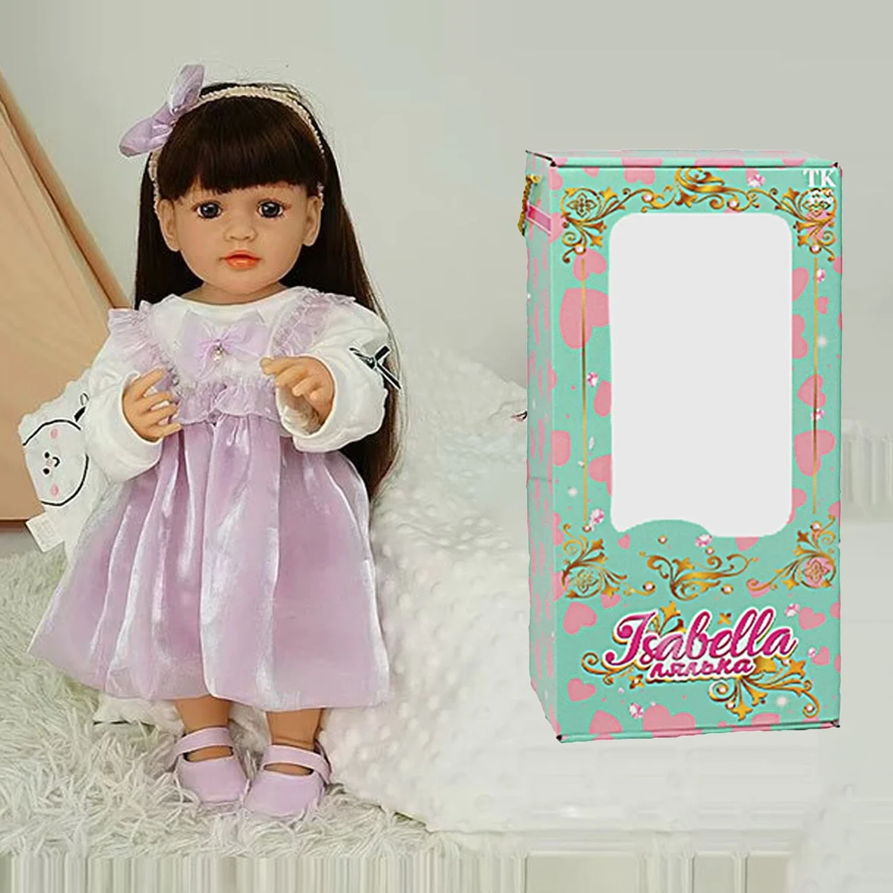 Лялька, функціональна, висота: 50 см, датчик руху, звуки: сміх, плач, засинає, гумова, імітація скляних очей, фото 1