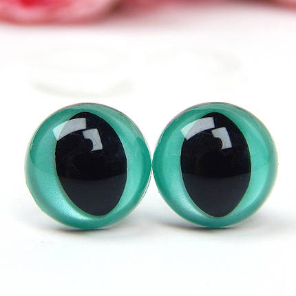 Очі для іграшок "котячі" Ø12 мм, овальна зіниця, бірюзовий перламутр (1 пара), фото 1