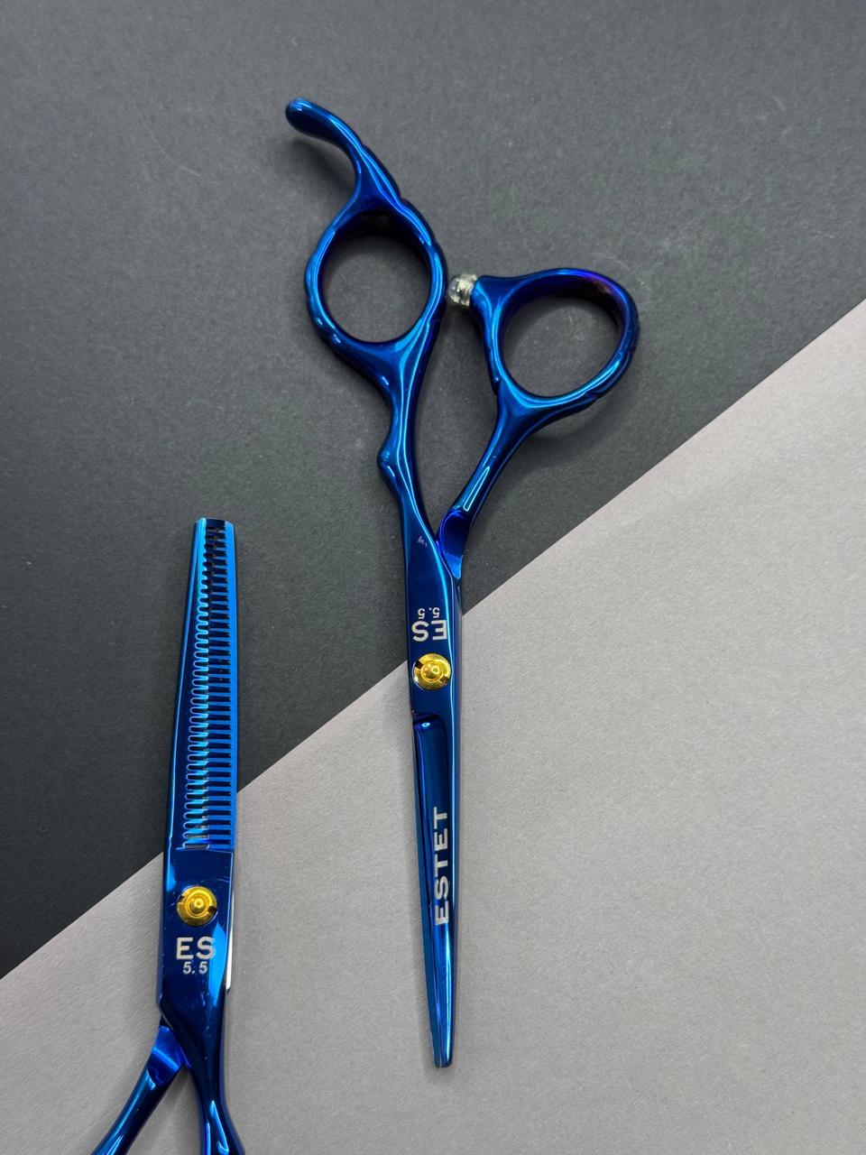 Перукарські ножиці для стрижки “ESTET”, розмір 5.5, сині