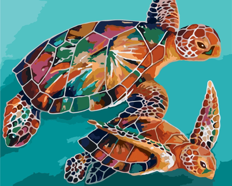 Картина за номерами Ідейка "Райдужні черепахи" (KH2455) 40 х 50 см