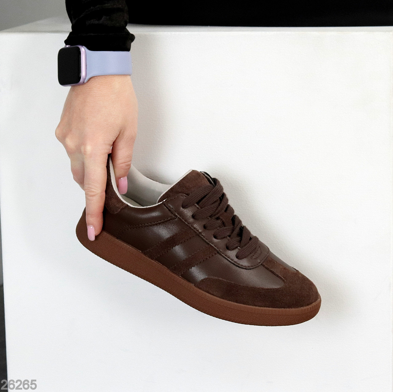 Зручні міксові кросівки натуралки Шоколадний колір, фото 1