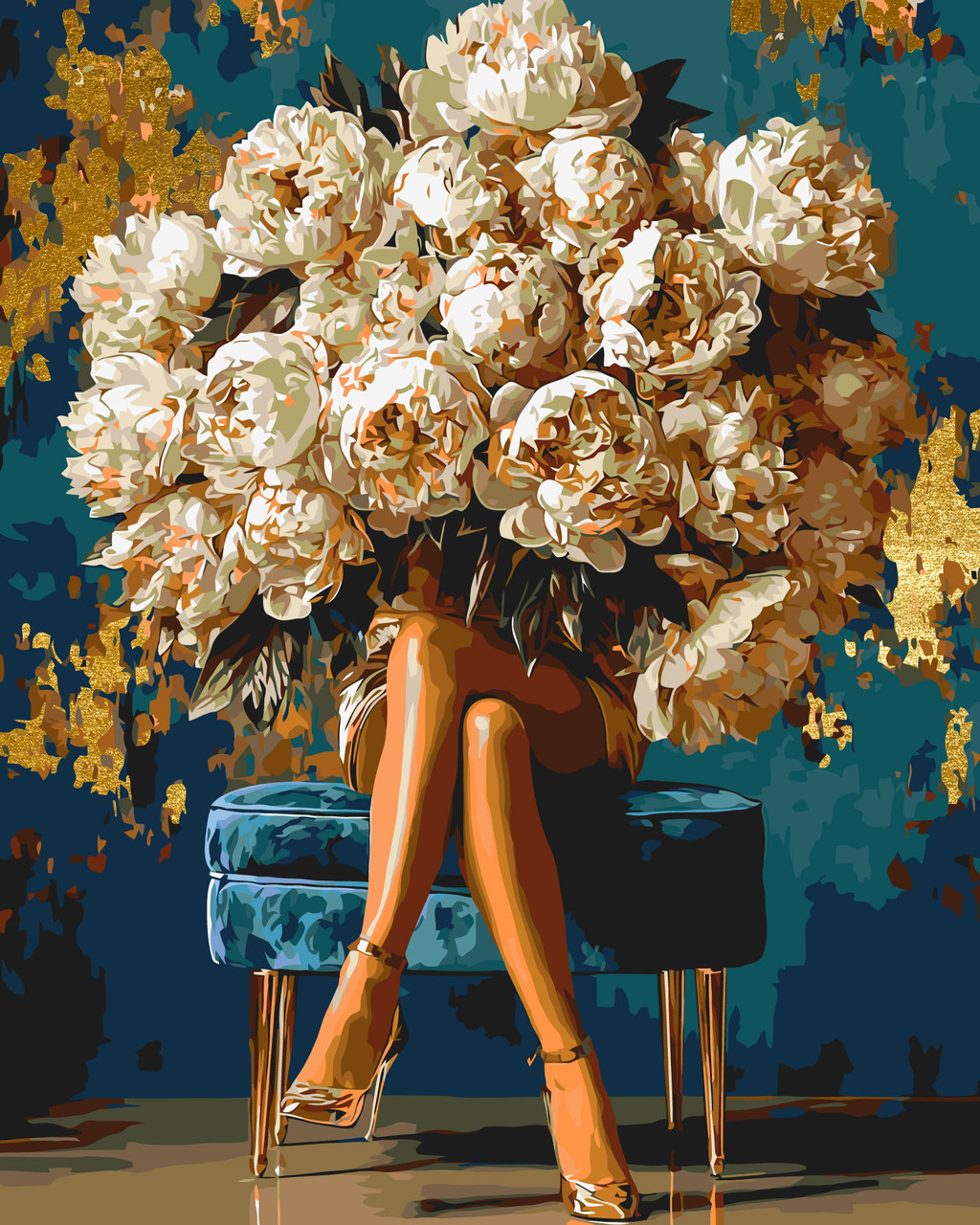 Картина за номерами  Люди. Дівчина квітка, півонії розкоші з фарбами металік 40*50 см Орігамі LW 3048-01, фото 1