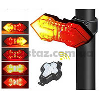 Задній ліхтар на велосипед із поворотниками HYD-040 (red+yellow), ЗП micro USB, ст. акумулятор, пульт керування